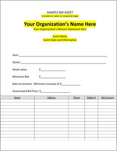 Downloadable Silent Auction Bid Sheets - Create Your Own